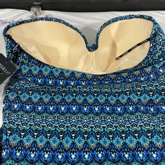 NWT Miraclesuit [ 16 US ]‎ Mosaica Seville Bandeau One-Piece Swimsuit Blue - Picture 11 of 12